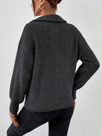 Frenchy Half Zip Drop Shoulder Grain Sweater shein