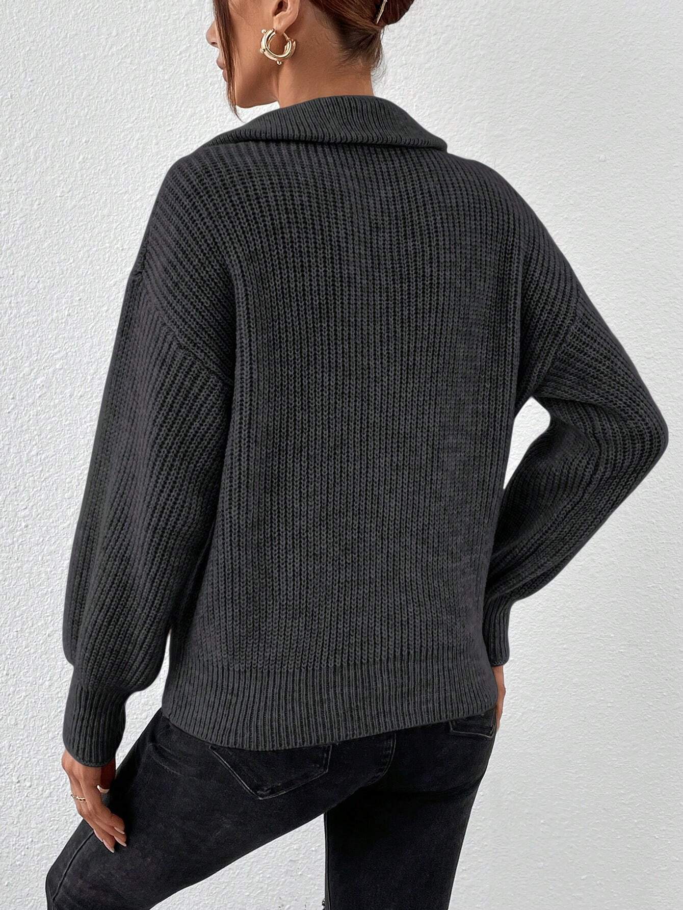 Frenchy Half Zip Drop Shoulder Grain Sweater shein
