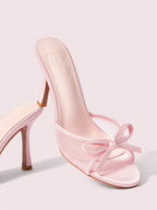 Ladies Solid Color Bow Decoration Non-Slip High Heel Sandals shein