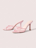 Ladies Solid Color Bow Decoration Non-Slip High Heel Sandals shein