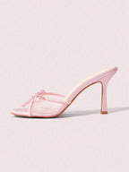 Ladies Solid Color Bow Decoration Non-Slip High Heel Sandals shein