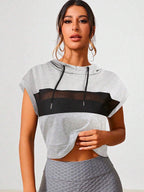 Sports Fishnet Insert Batwing Sleeve Sports Sweatshirt shein