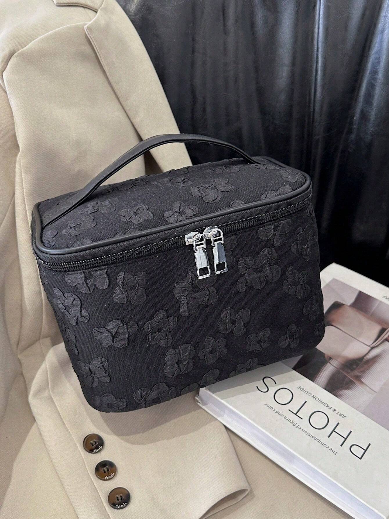 Floral Pattern Makeup Bag Top Handle Zip Around shein
