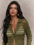 MISSGUIDED Crochet Knit Buttoned Shirt Blouse shein