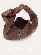 Fashionable Woven Embossed Soft PU Vegan Leather Knotted Strap Small Top-Handle Shoulder Hobo Bag shein