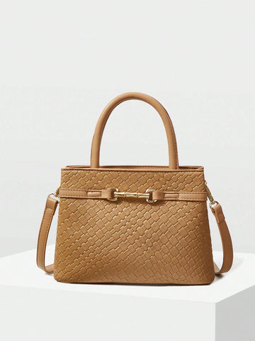 MOTF PREMIUM LADIES COMMUTER CHIC SOLID COLOR CROCODILE EMBOSSED METAL BUCKLE DECOR HANDBAG