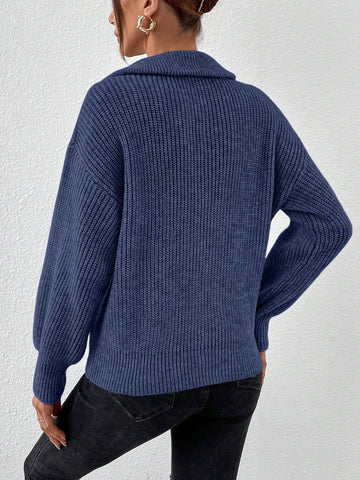 Frenchy Half Zip Drop Shoulder Grain Sweater