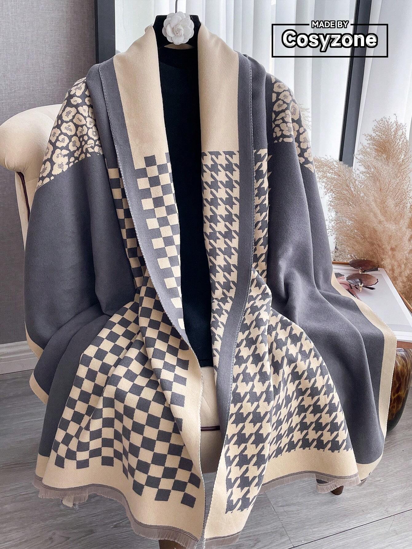 legant 1pc Women's Autumn And Winter Double-Sided Faux Cashmere Patchwork Fashionable All-Match Air Conditioning Shawl Thickened Warm Scarf shein