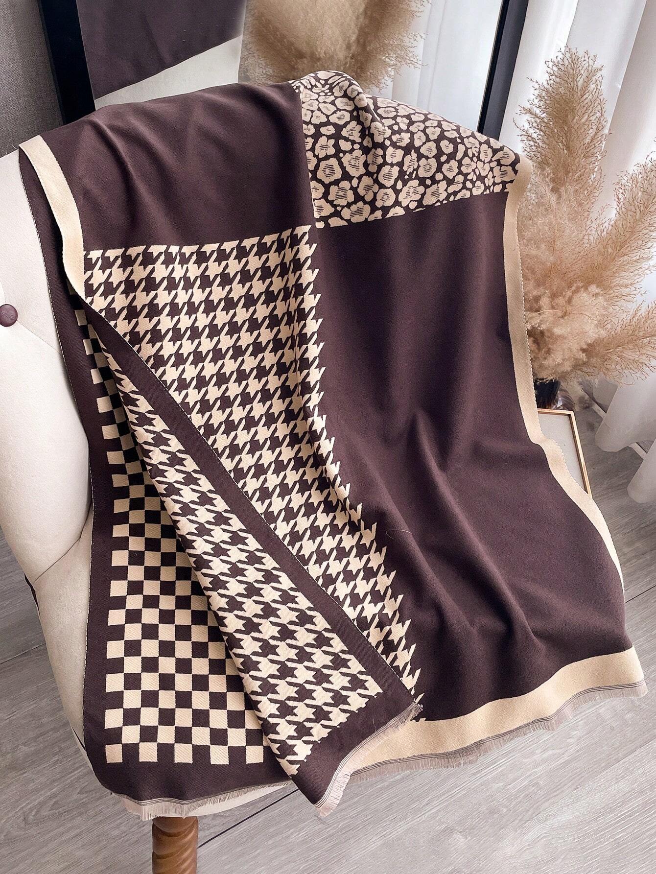 legant 1pc Women's Autumn And Winter Double-Sided Faux Cashmere Patchwork Fashionable All-Match Air Conditioning Shawl Thickened Warm Scarf shein