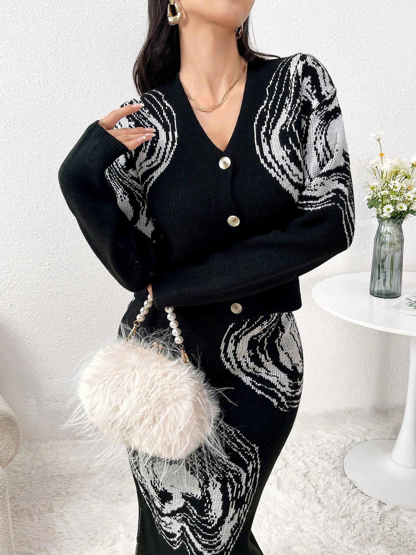 Modely 2pcs Set Casual Front Button Blouse And A-Line Skirt shein
