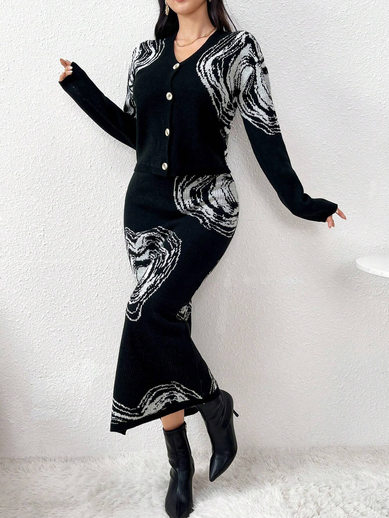 Modely 2pcs Set Casual Front Button Blouse And A-Line Skirt shein