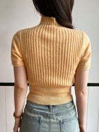DAZY Women's Solid Colored Stand Collar Short Sleeve Fitted Knit Sweater shein