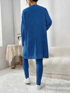 Essnce Women'S Ribbed Cardigan With Long Sleeves, Camisole, Drawstring Waist Pants Set shein