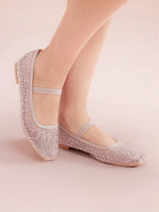 CUCCOO DOLLMOD Fashionable Apricot Color Rhinestoned Mesh Mary Jane Flats Shein