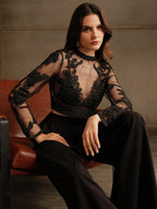 Anewsta Crochet Mesh Embroidery Sexy See-Through Blouse shein