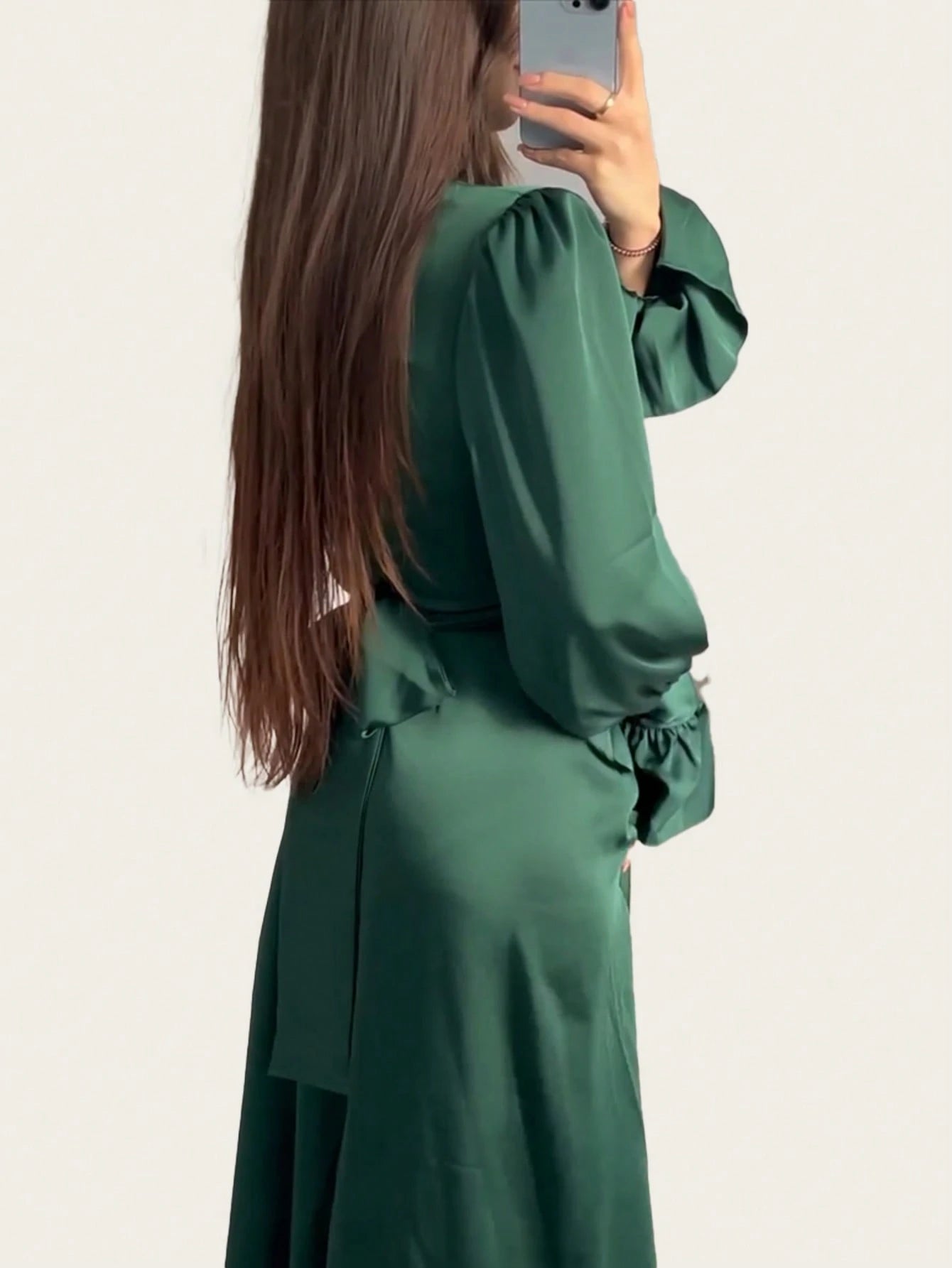 Women Long Dress Lantern Sleeves High Neck Party Plain Color Gown Lace Up Dress shein