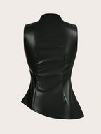 Essnce Women's Casual Fashion 90s Outfit Pleated Collar PU Tank Top shein