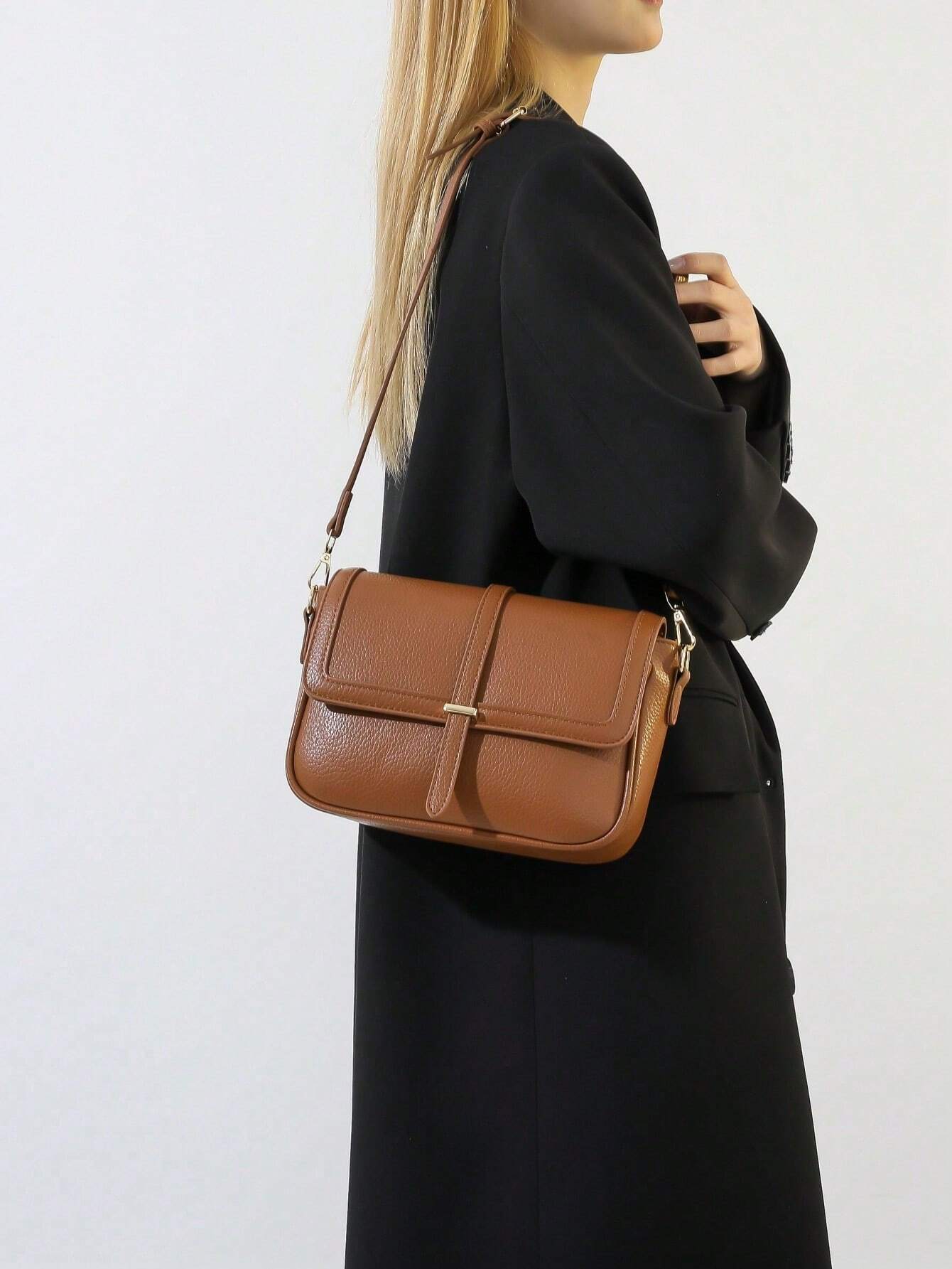 Lightweight,Business Casual Vintage Design Flap Square Bag shein