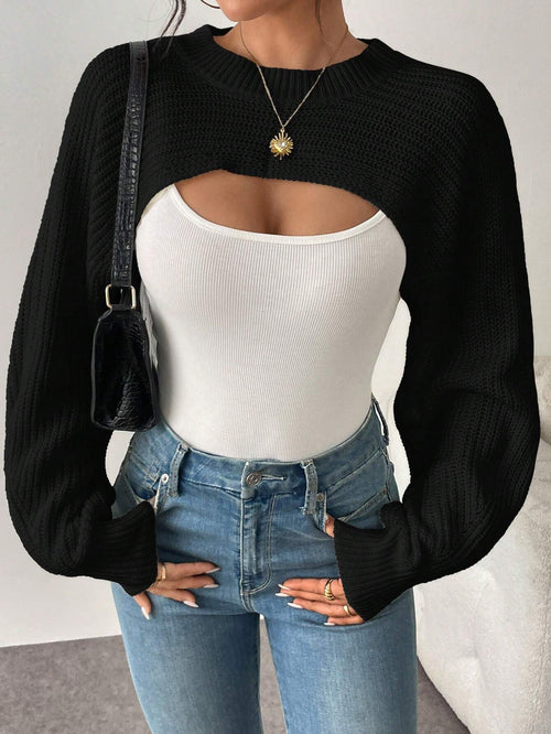 Asymmetric Hem Solid Color Ribbed Knit Pullover Sweater shein