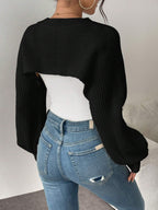 Asymmetric Hem Solid Color Ribbed Knit Pullover Sweater shein