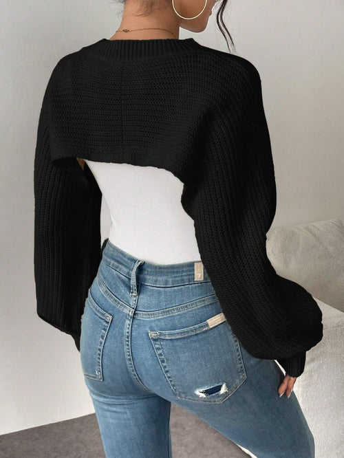 Asymmetric Hem Solid Color Ribbed Knit Pullover Sweater shein