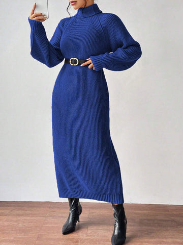 Essnce Turtleneck Raglan Sleeve Sweater Dress Without Belt shein