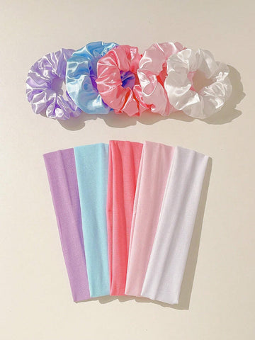 10pcs Solid Color Simple Retro Fashion Breathable Sweat-Absorbing Hair Accessories