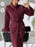 Mulvari 2pcs Women's Casual Button-Up Shirt And A-Line Skirt Set shein