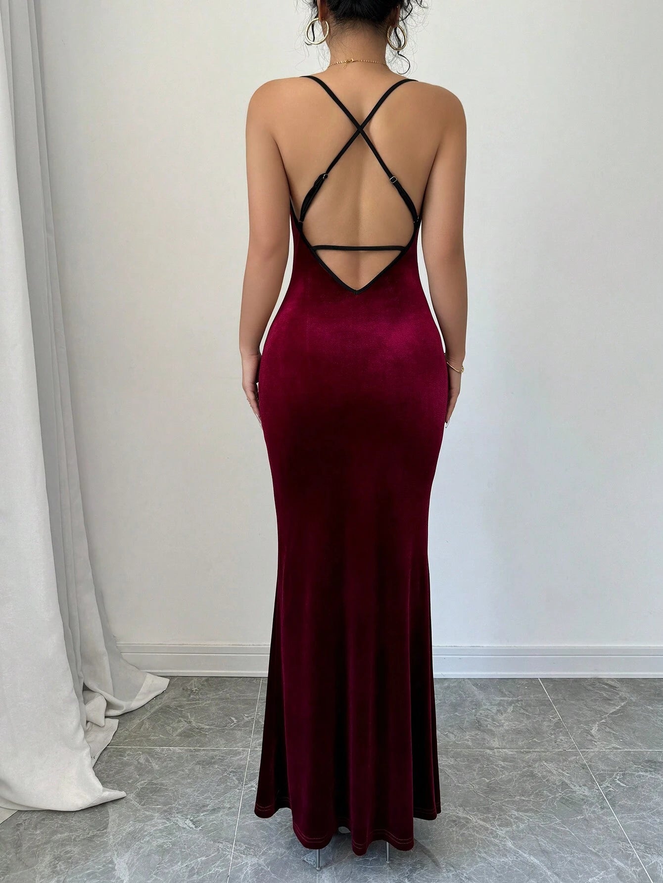 MOOSTA Women Elegant Sexy Solid Color Fishtail Backless Halter Long Dress shein