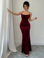 MOOSTA Women Elegant Sexy Solid Color Fishtail Backless Halter Long Dress shein