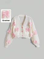 ROMWE Kawaii Women's Pink Three-Dimensional Bow Accessories Cute Girl Minimalist Sexy Cardigan shein