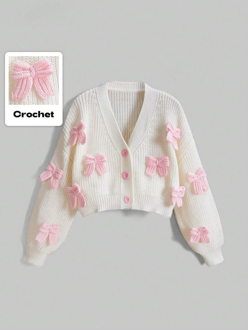ROMWE Kawaii Women's Pink Three-Dimensional Bow Accessories Cute Girl Minimalist Sexy Cardigan shein