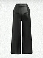Privé Women Square Collar Long Sleeve Jumpsuit And PU Leather Wide Leg Casual Pants Set shein
