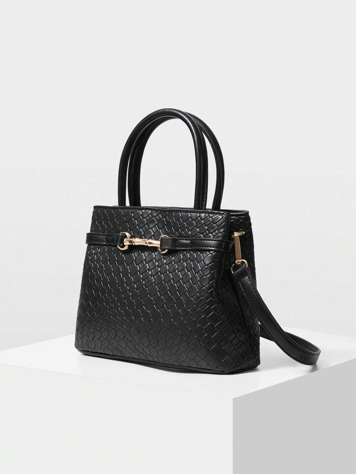 MOTF PREMIUM LADIES COMMUTER CHIC SOLID COLOR CROCODILE EMBOSSED METAL BUCKLE DECOR HANDBAG shein