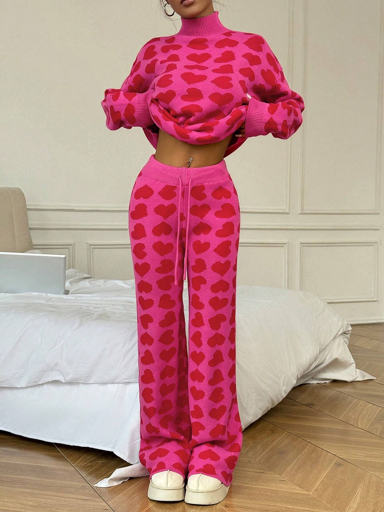 MOOSTA 2pcs/Set Heart Design Casual & Versatile Knitted Sweater shein