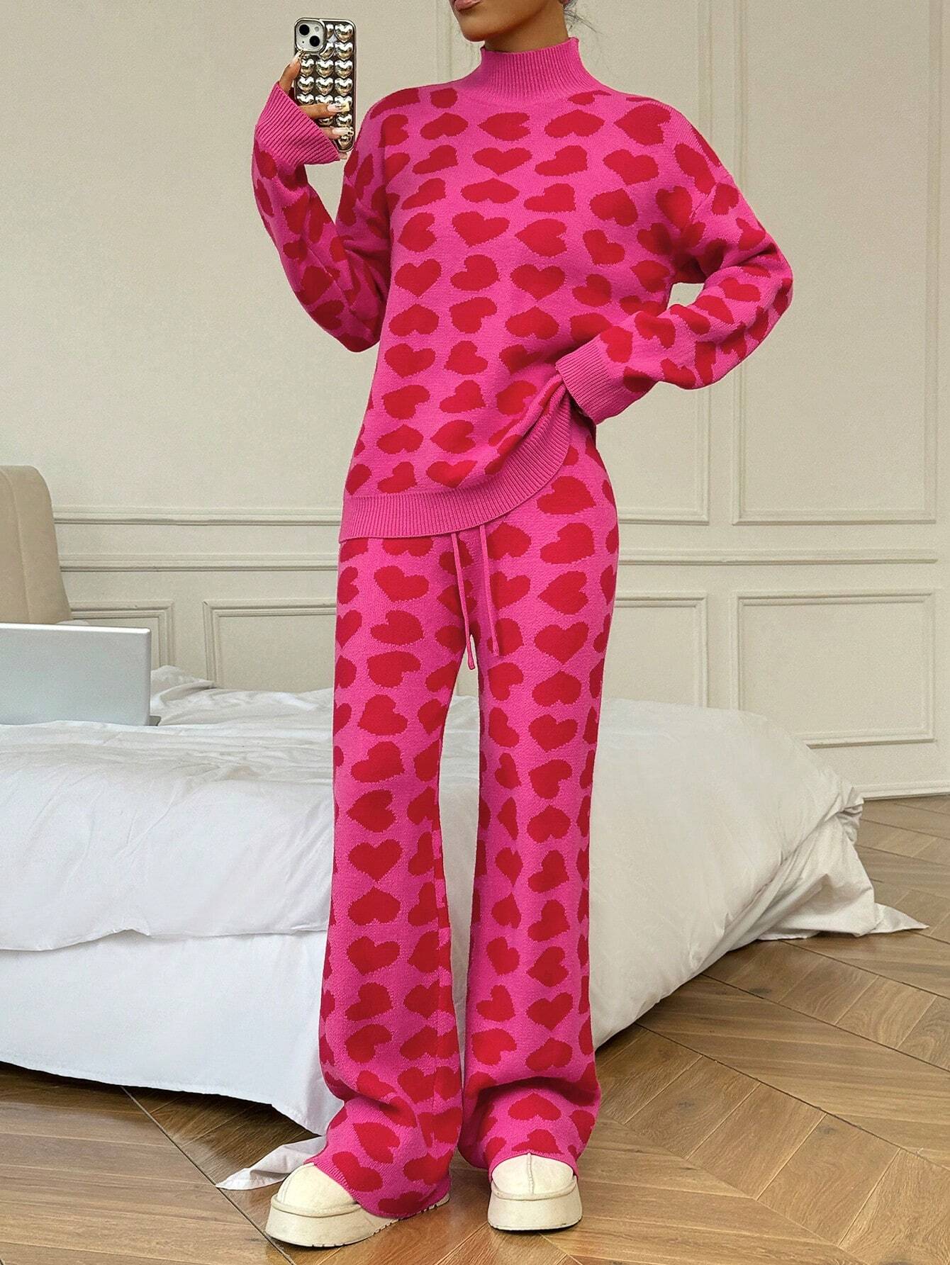 MOOSTA 2pcs/Set Heart Design Casual & Versatile Knitted Sweater shein