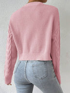 MOOSTA Drop Shoulder Cable Knit Cardigan & Crop Knit Top shein
