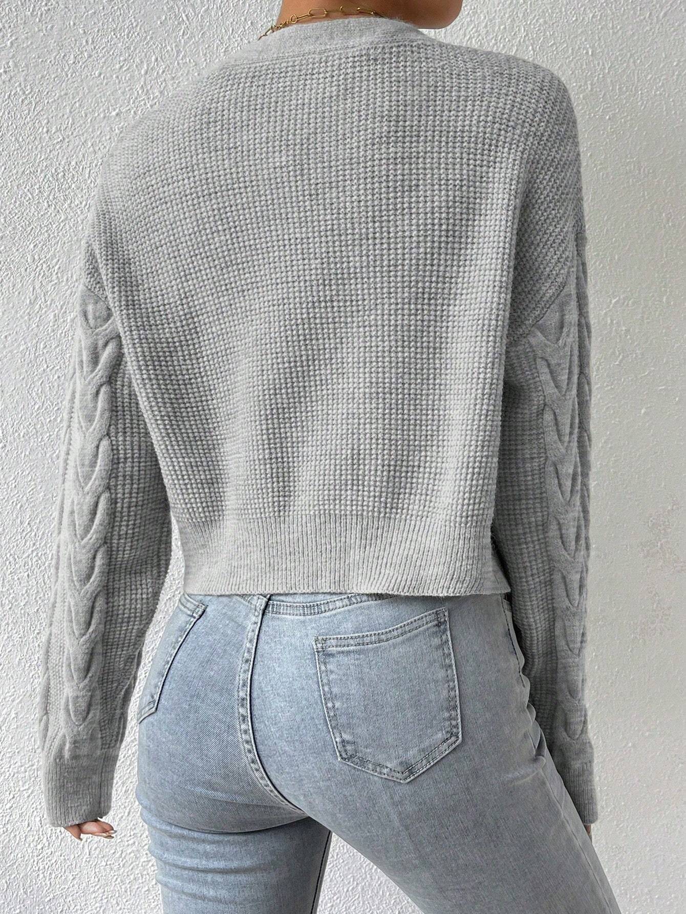 MOOSTA Drop Shoulder Cable Knit Cardigan & Crop Knit Top shein