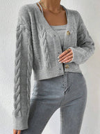 MOOSTA Drop Shoulder Cable Knit Cardigan & Crop Knit Top shein