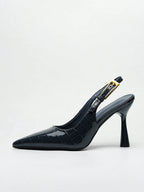 Women's Pointed Toe Fashion Button Detail Patent Leather Slip-On Heeled Pumps shein