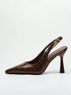 Women's Pointed Toe Fashion Button Detail Patent Leather Slip-On Heeled Pumps shein