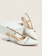 Patent Leather Pointed Toe Women's High Heel Shoes, Open Back With Buckle Strap Shein