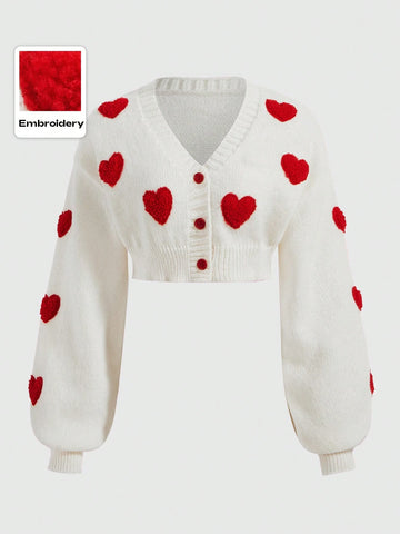 ROMWE Kawaii Heart Pattern Crop Cardigan