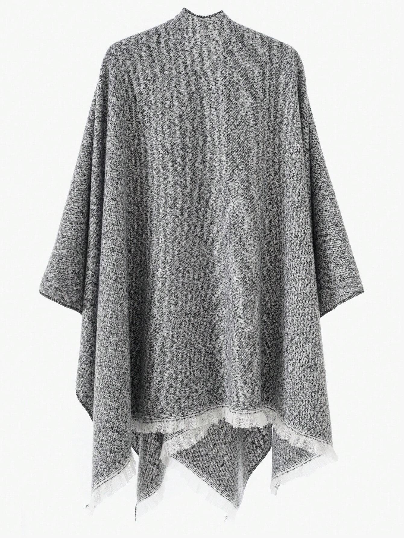 1pc Women Shawl Classic Striped Colorblock Pattern Windproof Buckle Shawl Coat