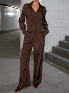 Privé 2pcs Women's Elegant Floral Decor Cropped Jacket And Wide Leg Pants Set shein