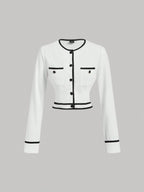 MOD Women's Round Neck Contrast Trim Long Sleeve Top And Straight Leg Casual Pants Suit shein