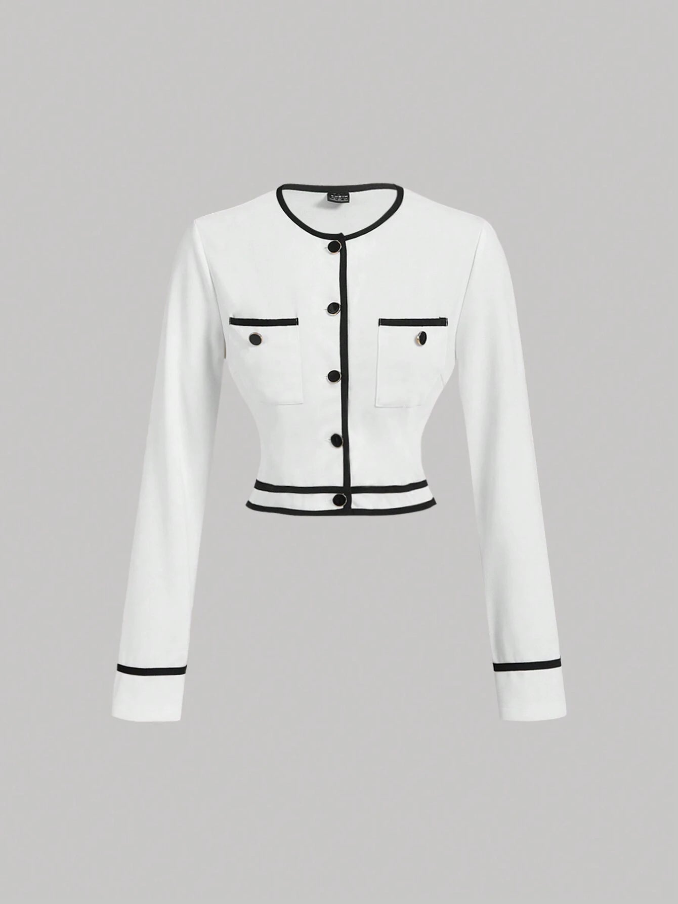 MOD Women's Round Neck Contrast Trim Long Sleeve Top And Straight Leg Casual Pants Suit shein