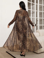 Modely 2pcs/Set Leopard Print Mesh Sleeveless Dress And Cardigan Shawl shein