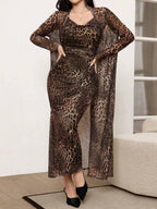 Modely 2pcs/Set Leopard Print Mesh Sleeveless Dress And Cardigan Shawl shein