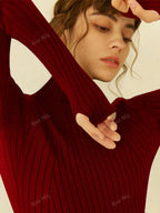Knit Mix Knitted Turtleneck Long Sleeve Ribbed Casual Top (Random Floral Pattern) shein